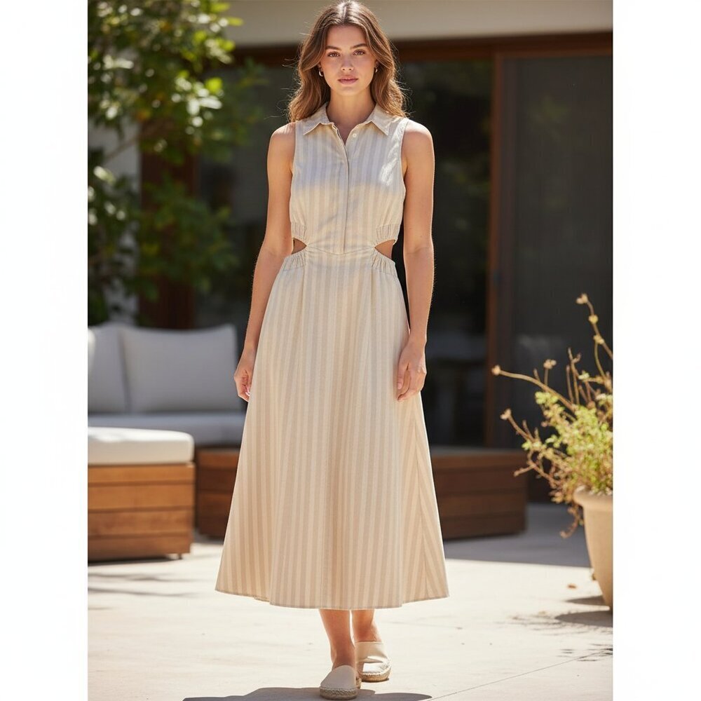 NWT Sovere Shift Cotton Midi Dress in Natural Size Small